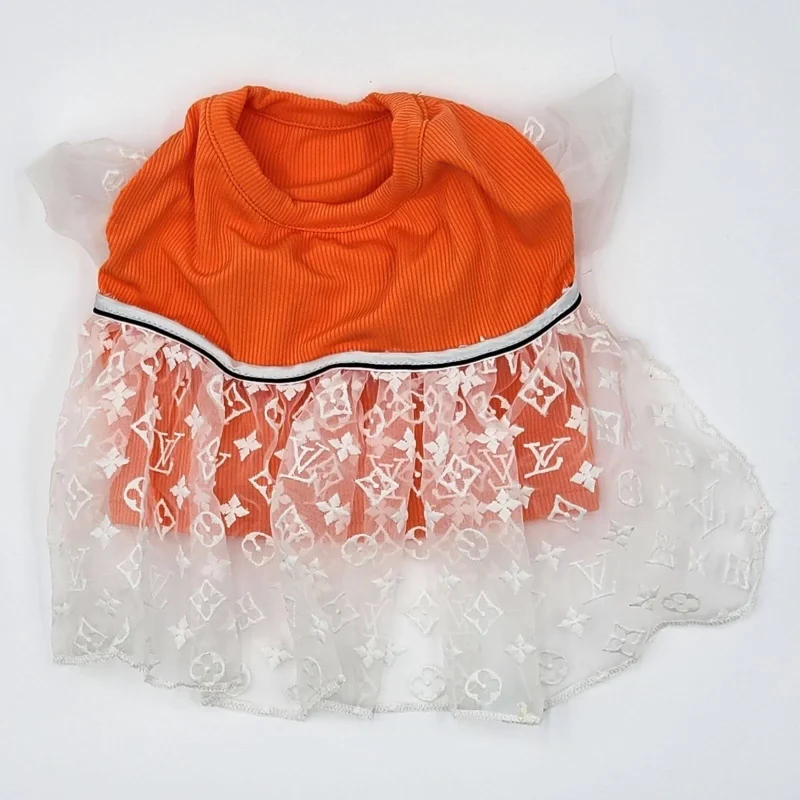 louie vuitton orange top dress with white mesh shirt