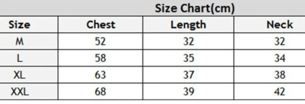 SIZE CHART cartoon coat for dogs