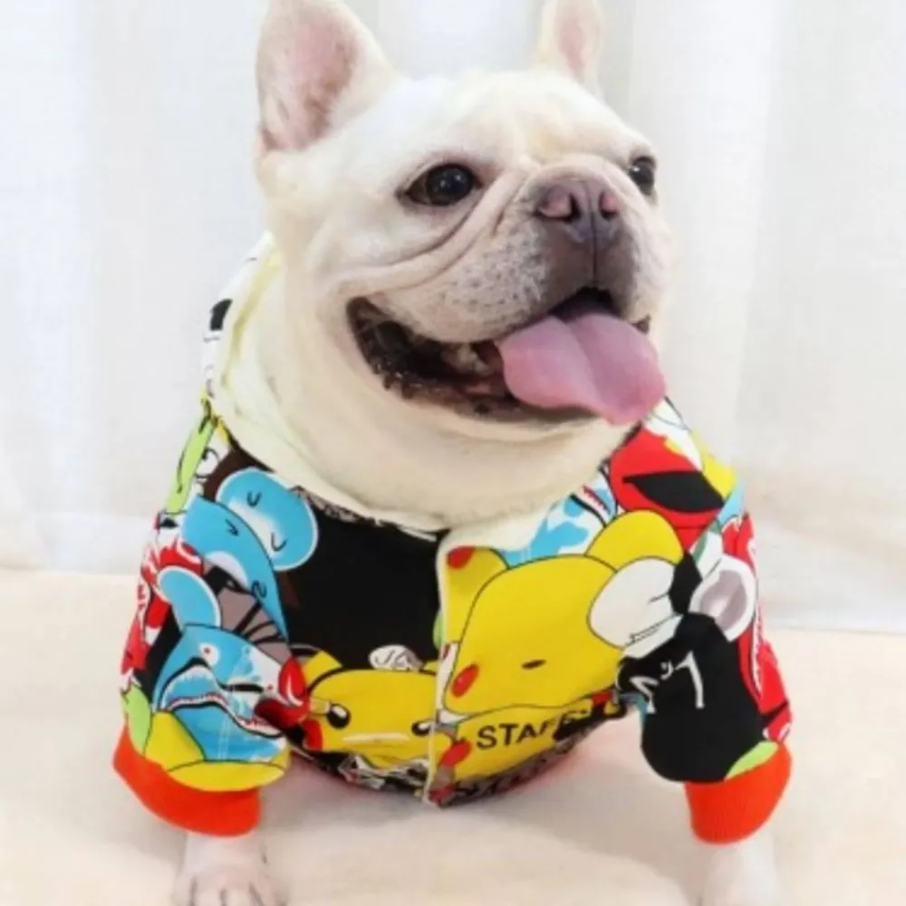 frenchie wearing cartoon coat-1