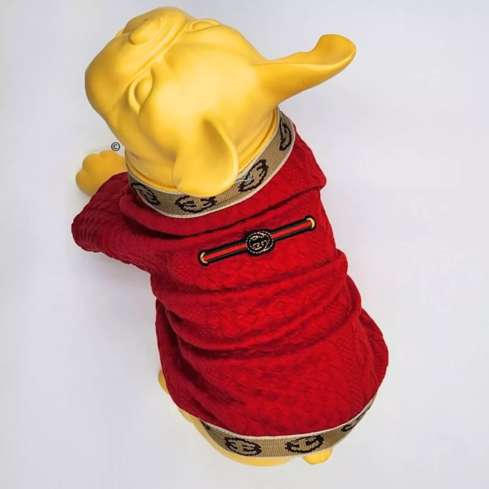 Grucci Glamour for Your Pooch - Grey or Red Soft Fabric Sweater with Iconic Logo and Sunny Yellow Trim1