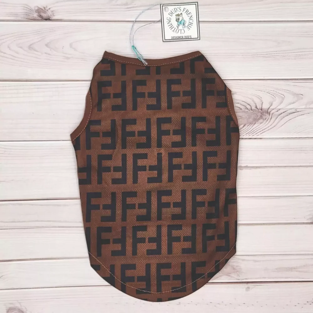 Effortless Elegance: Fendi Sleeveless T-Shirt in Chic Brown with FF Pattern for Dogs3