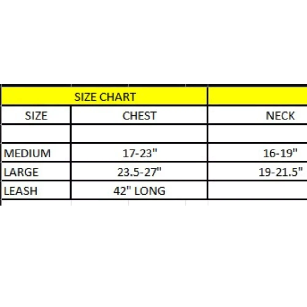 size-chart-Opulent Elegance: Black Chewnel Harness for Dogs with White Logo and Gold Hardware