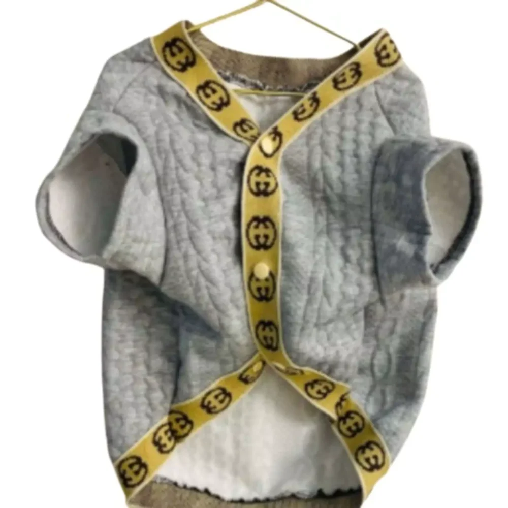 Grucci Glamour for Your Pooch - Grey or Red Soft Fabric Sweater with Iconic Logo and Sunny Yellow Trim3