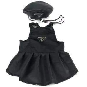 Chic Canine Couture: Pawda Black Dress with Iconic Triangle & Beret