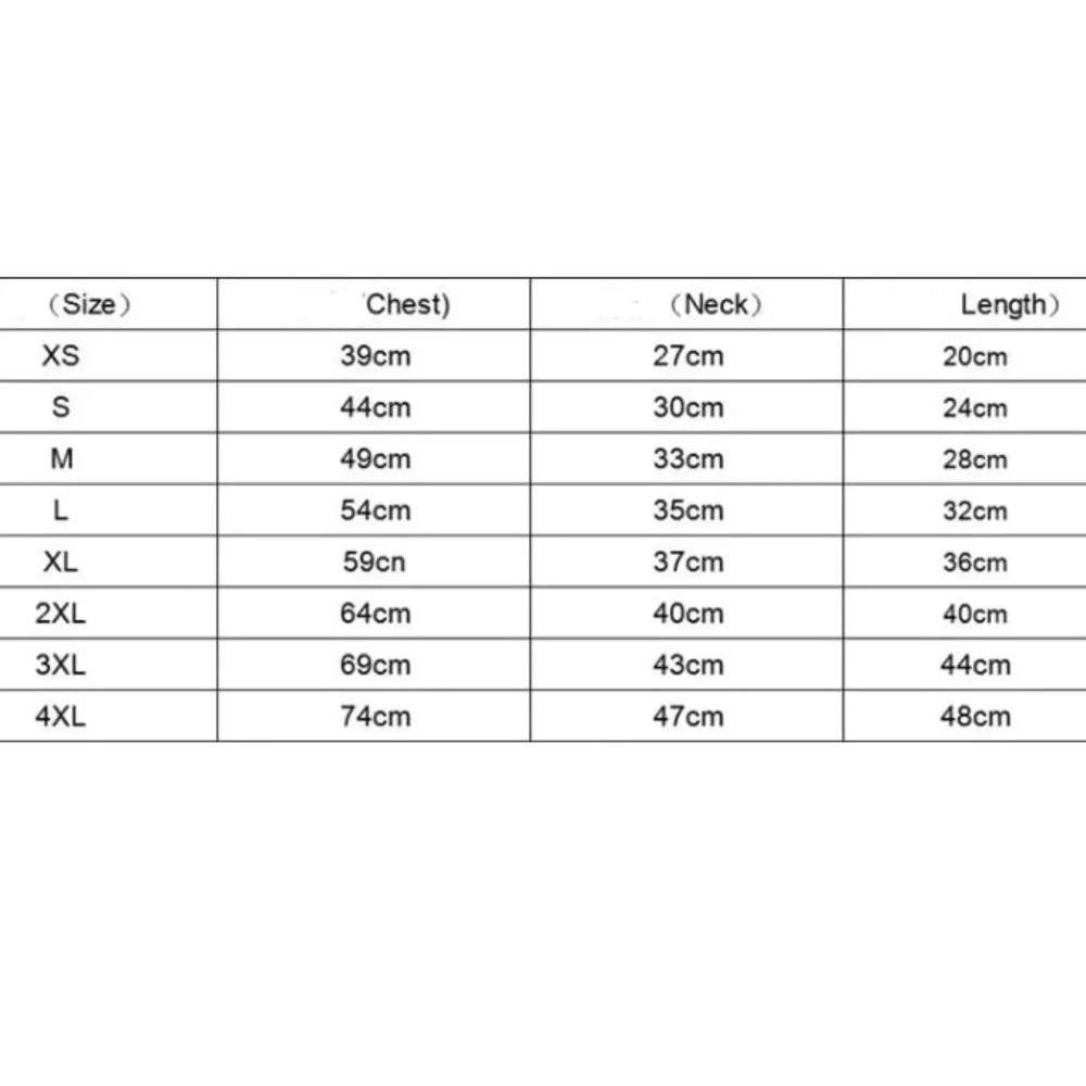 size chart for Furberry Chic: Designer Fleeced Dog Coat