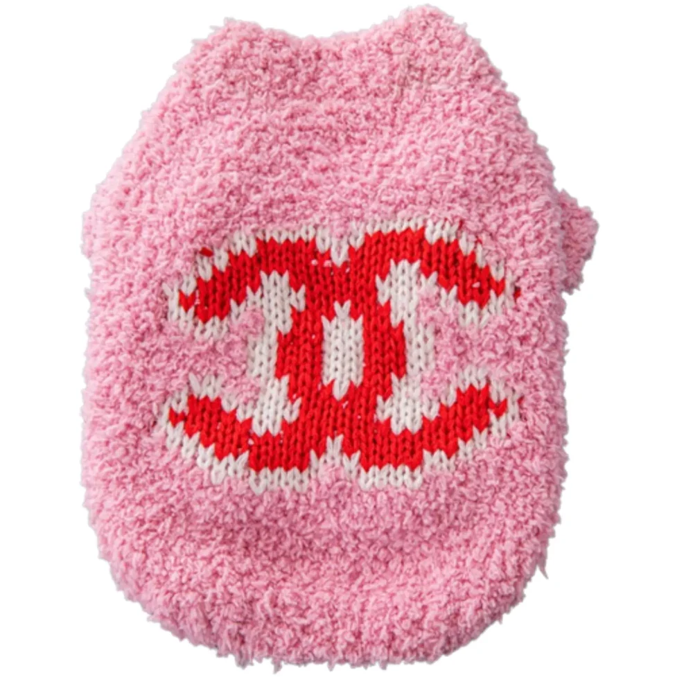 Chic and Cozy: Chewnel Fluffy Knitted Sweater in Red, Pink, and Navy Blue with CC Emblem5