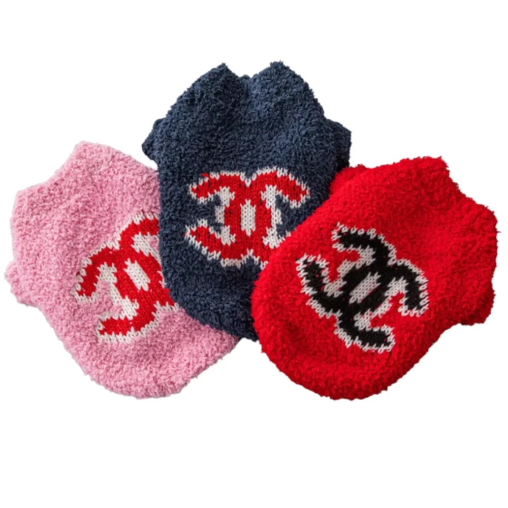 Chic and Cozy: Chewnel Fluffy Knitted Sweater in Red, Pink, and Navy Blue with CC Emblem3