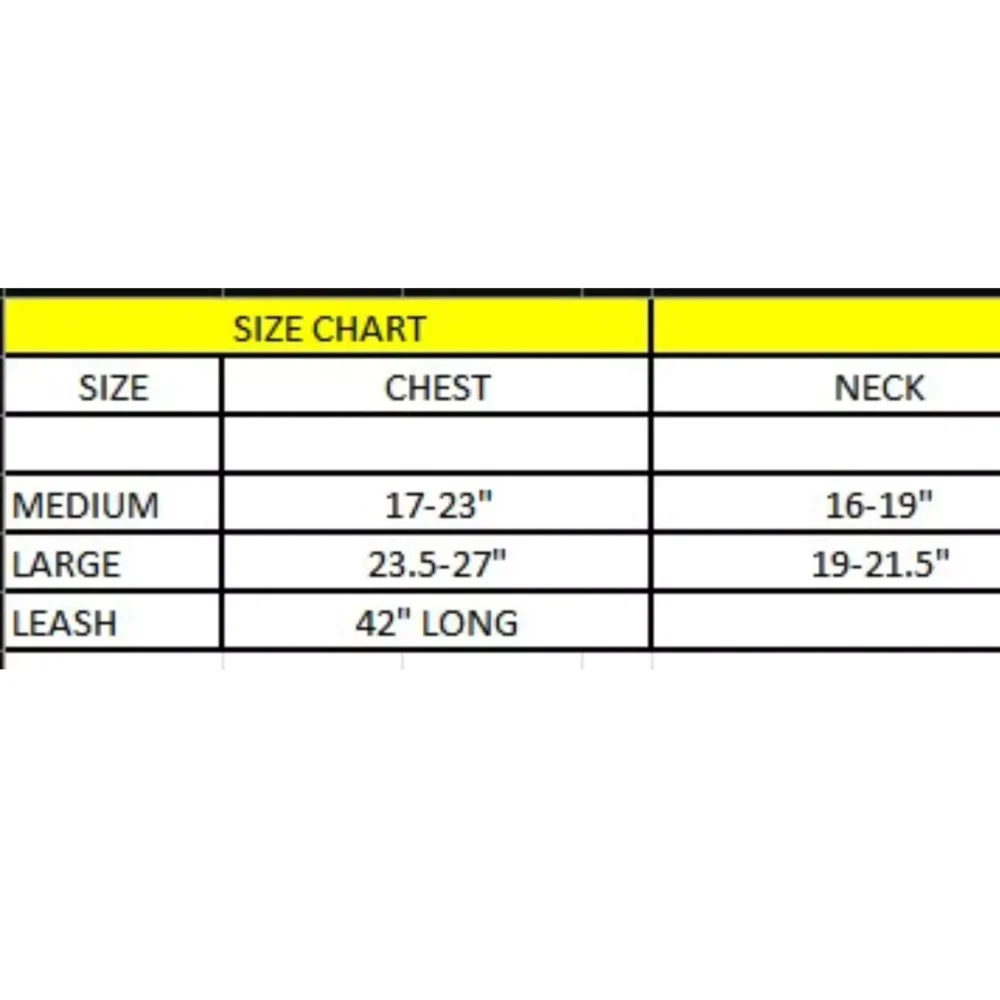 SIZE CHART LOUIE HARNESS & MATCHING LEASH